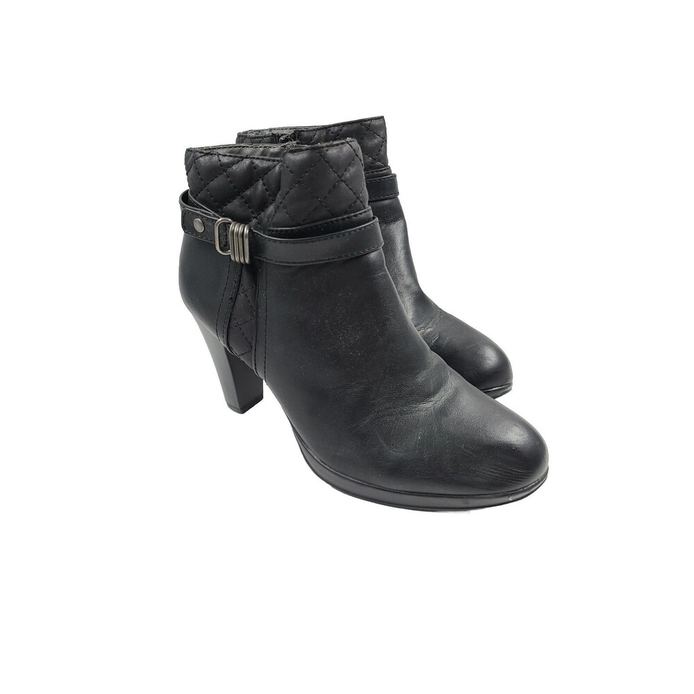 Womens Rialto Popcorn Size 7.5 M Black Faux Leather Zip Up Ankle Boots Heels
